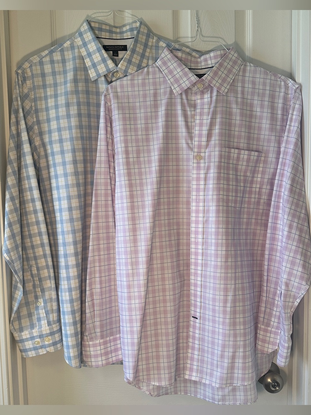 Banana Republic Non Iron Classic Fit Pastel Plaid Dress Shirts | Size Large